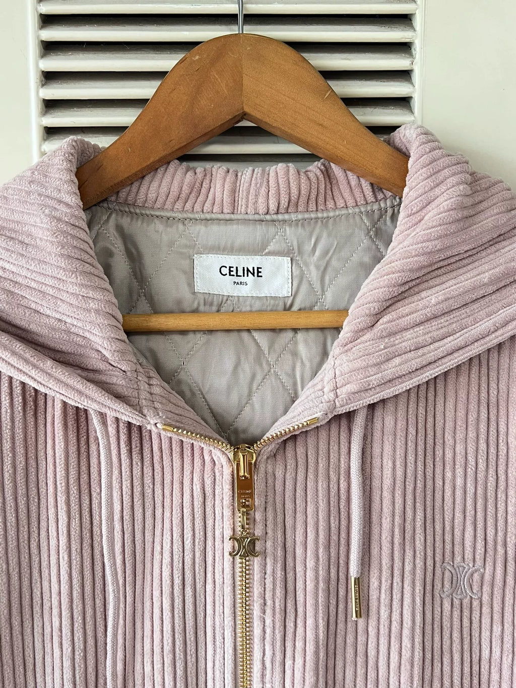 Celine Pink Corduroy Hooded Jacket