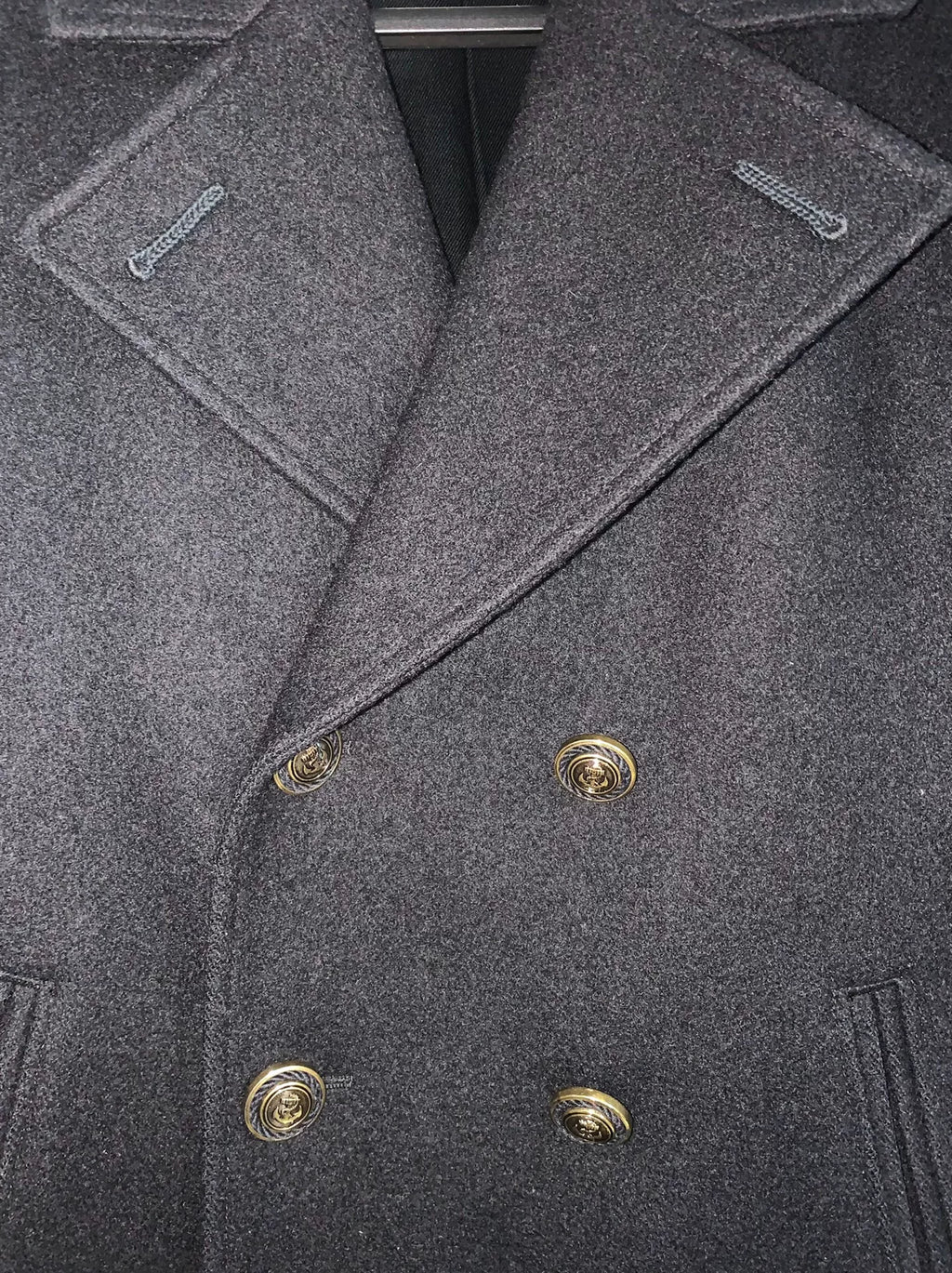 Saint Laurent FW20 Navy Gold Button Double-Breasted Wool Coat