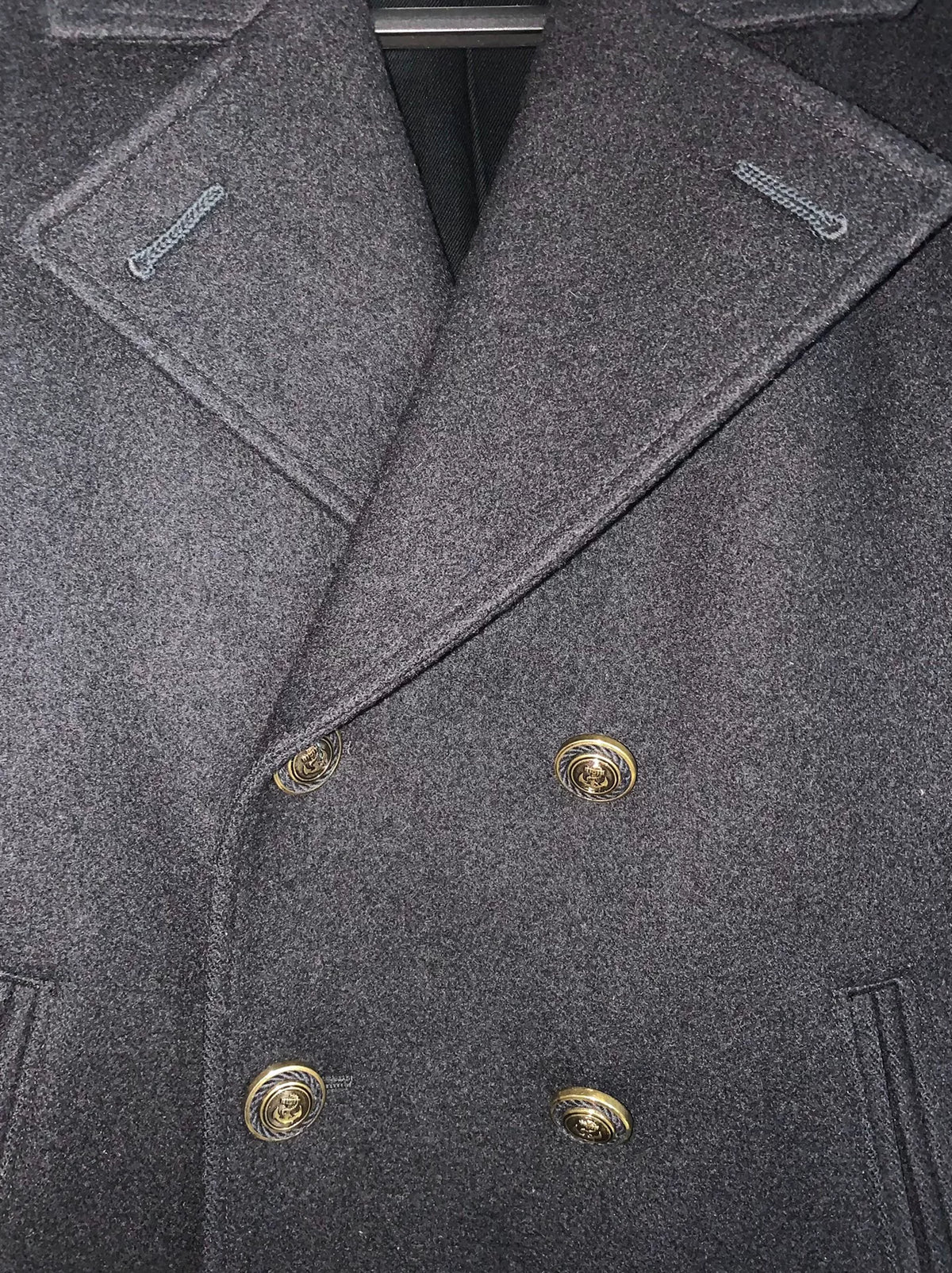 Saint Laurent FW20 Navy Gold Button Double-Breasted Wool Coat