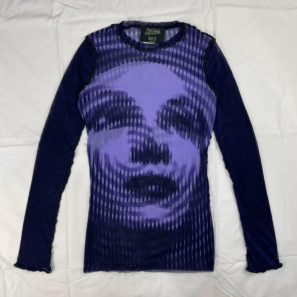 2001 Fall/Winter Jean Paul Gaultier Woman's Face Print Mesh T-Shirt