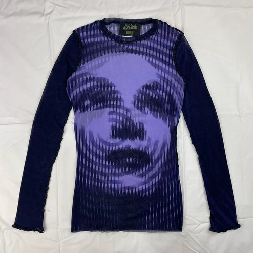2001 Fall/Winter Jean Paul Gaultier Woman's Face Print Mesh T-Shirt