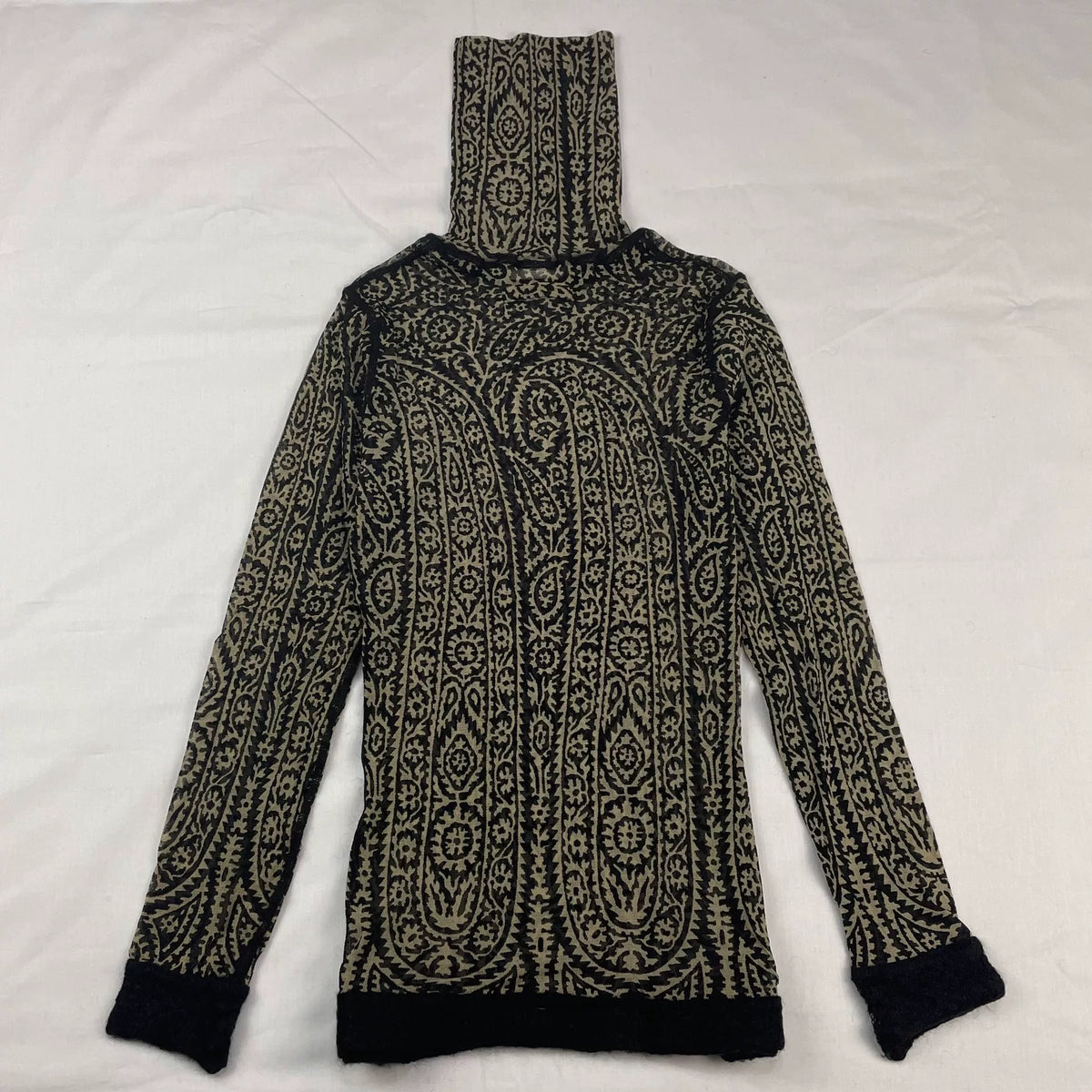 Jean Paul Gaultier Arabic-style cashew print stretch mesh high-neck long-sleeve T-shirt