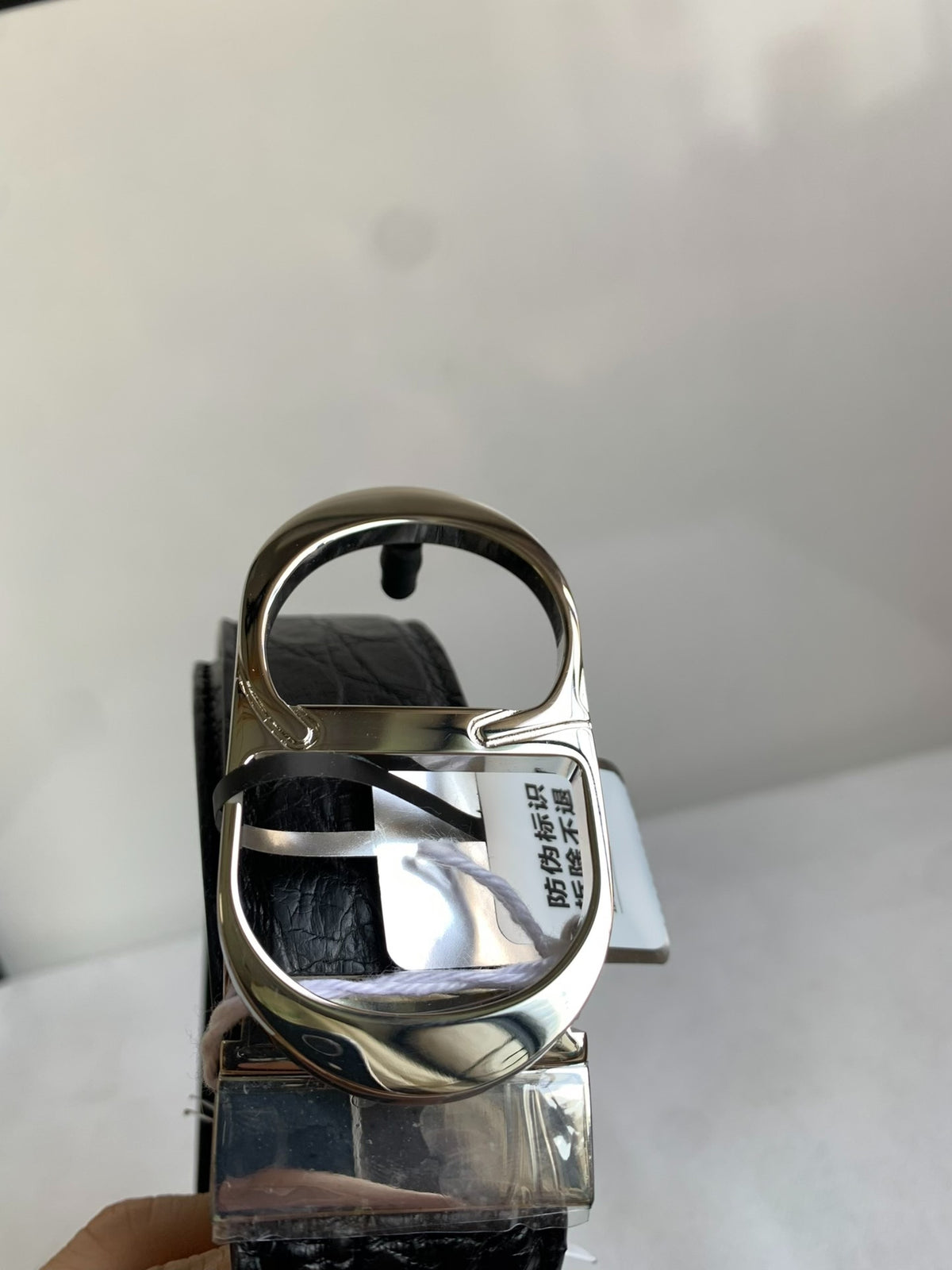Dior Black Crocodile-Embossed Silver CD Belt
