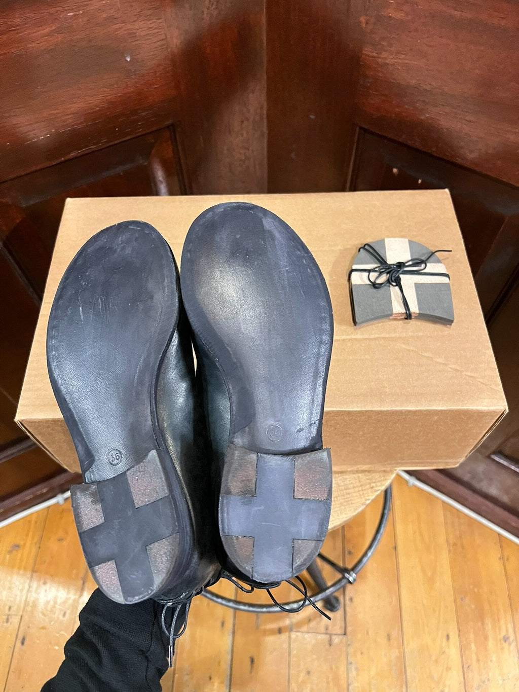 M.A+ Black Back Laced Ballerina Horsehide Flats