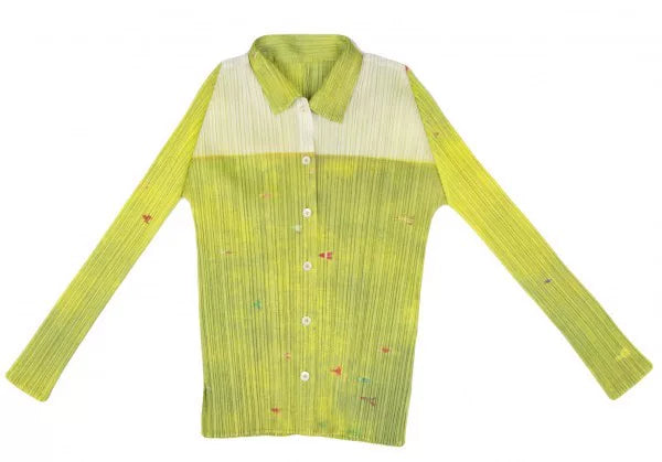 Issey Miyake Vintage Green Floral Pleated Top