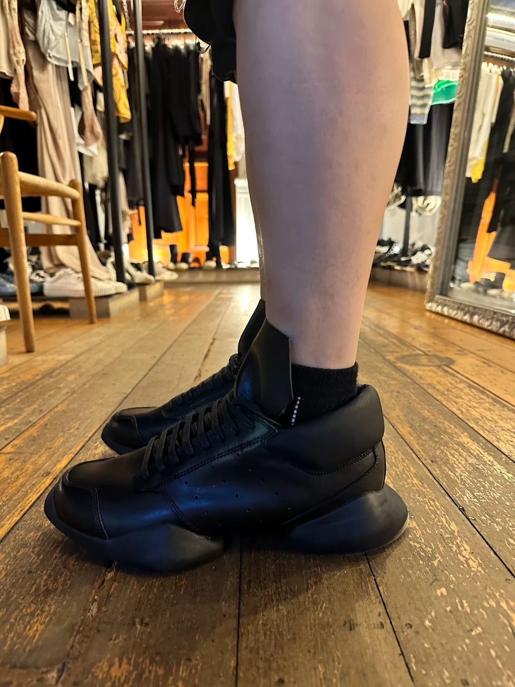 Rick Owens SS16 x Adidas Black Leather Runner Low Cut Sneakers