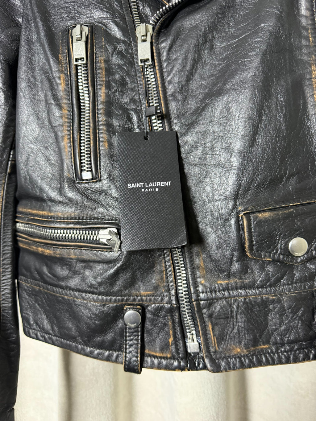 Saint Laurent 17FW LO1 Distressed Oil Wax Leather Biker Jacket by Anthony Vaccarello