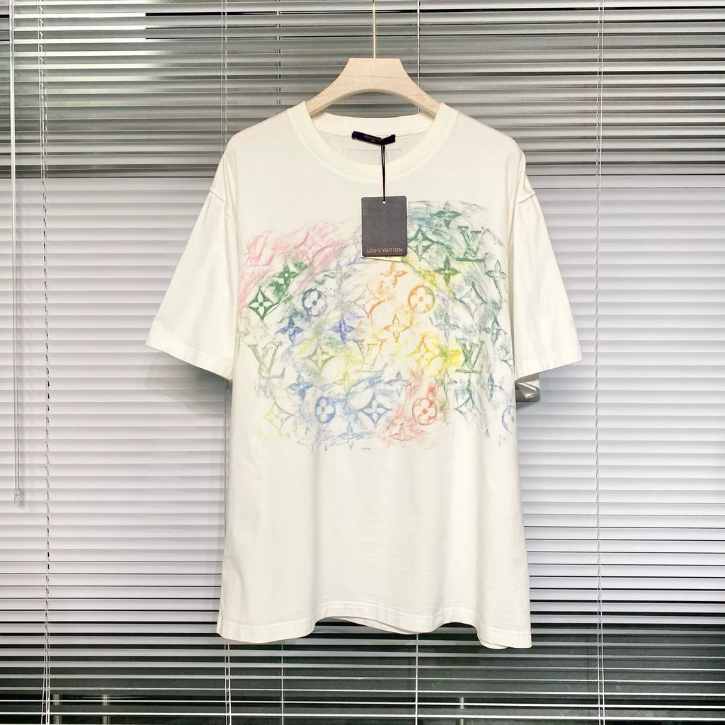 Louis Vuitton Crayon Spray Monogram Logo White Short Sleeve T-Shirt