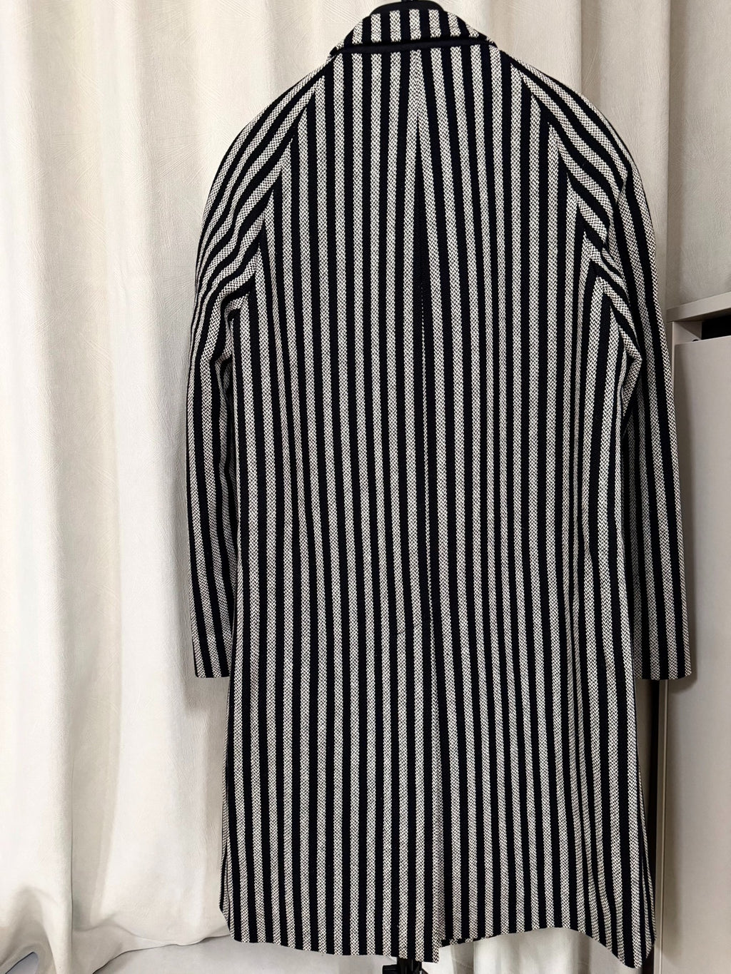 Saint Laurent Paris AW14 Black White Striped Virgin Wool Coat by Hedi Slimane