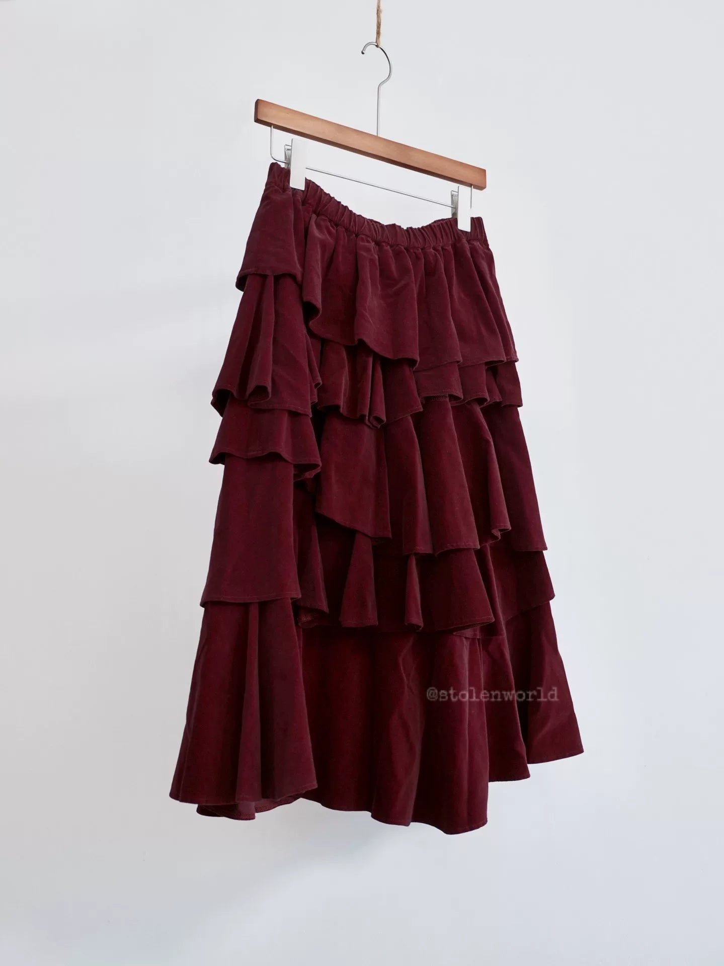 Comme Des Garcons Red Velvet Tiered Skirt - Devines