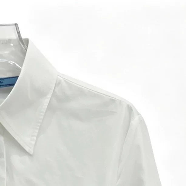 Prada White Logo Letter Cotton Collared Single-Breast Long-Sleeve Shirt