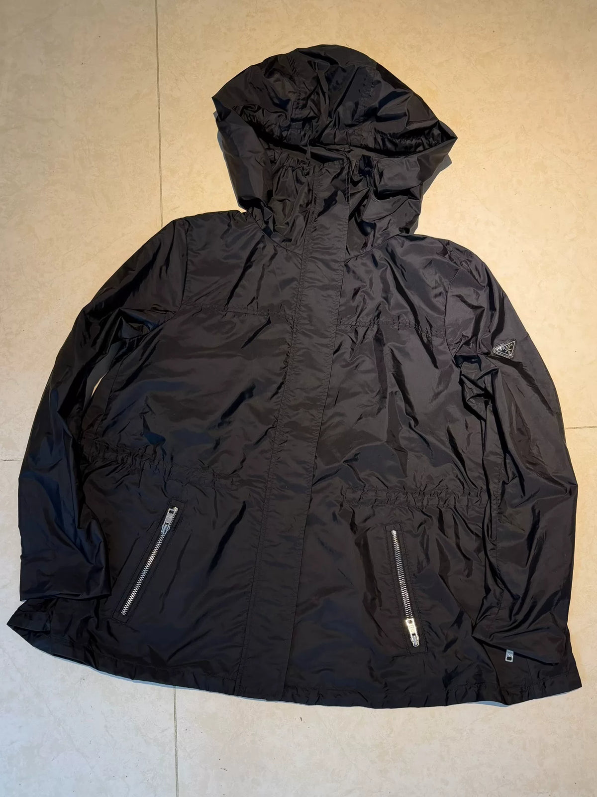 Prada Black Triangle Logo Hooded Nylon Jacket