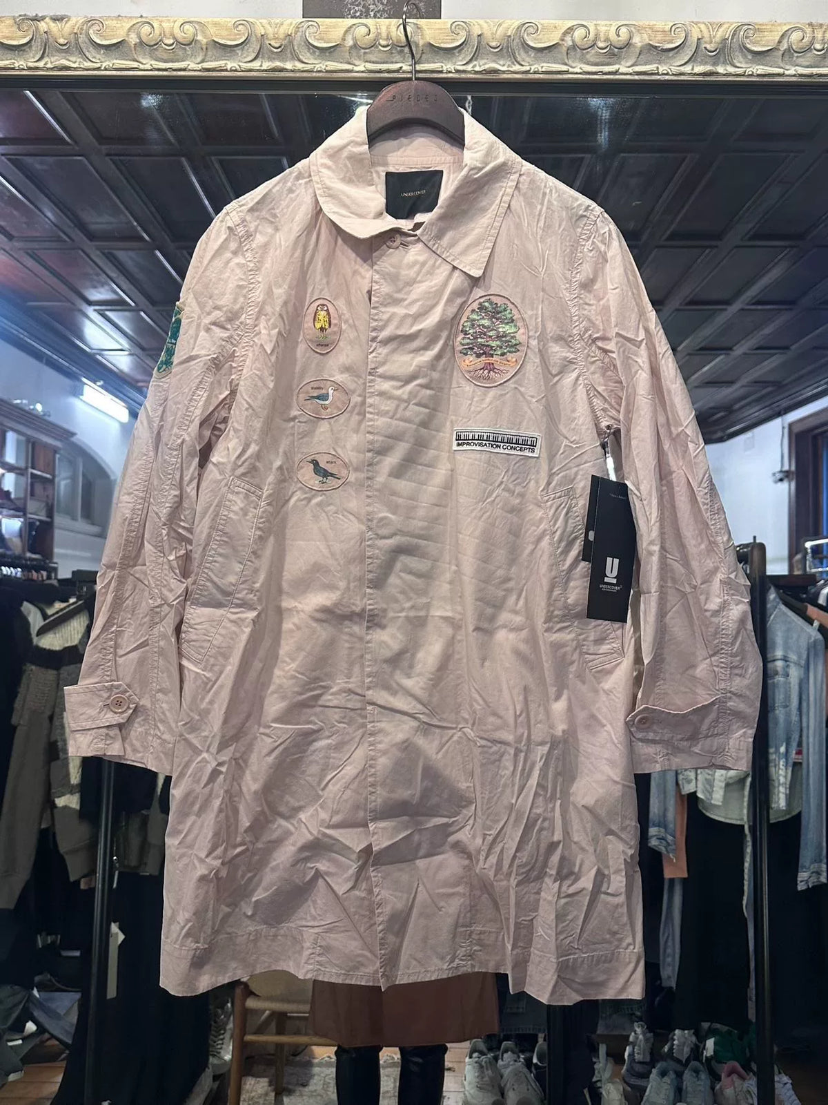 Undercover SS17 Pink Patchwork Print Cotton Trench Coat