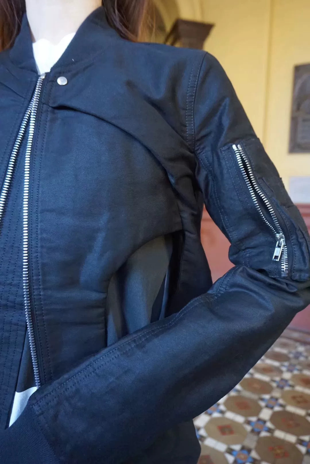 Rick Owens SS19 Black Shred Flight Bomber Cotton Jacket