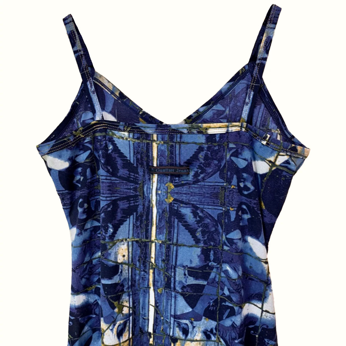 1998 Jean Paul Gaultier Angel Flapper Girl Blue Tile Strap Maxi Dress