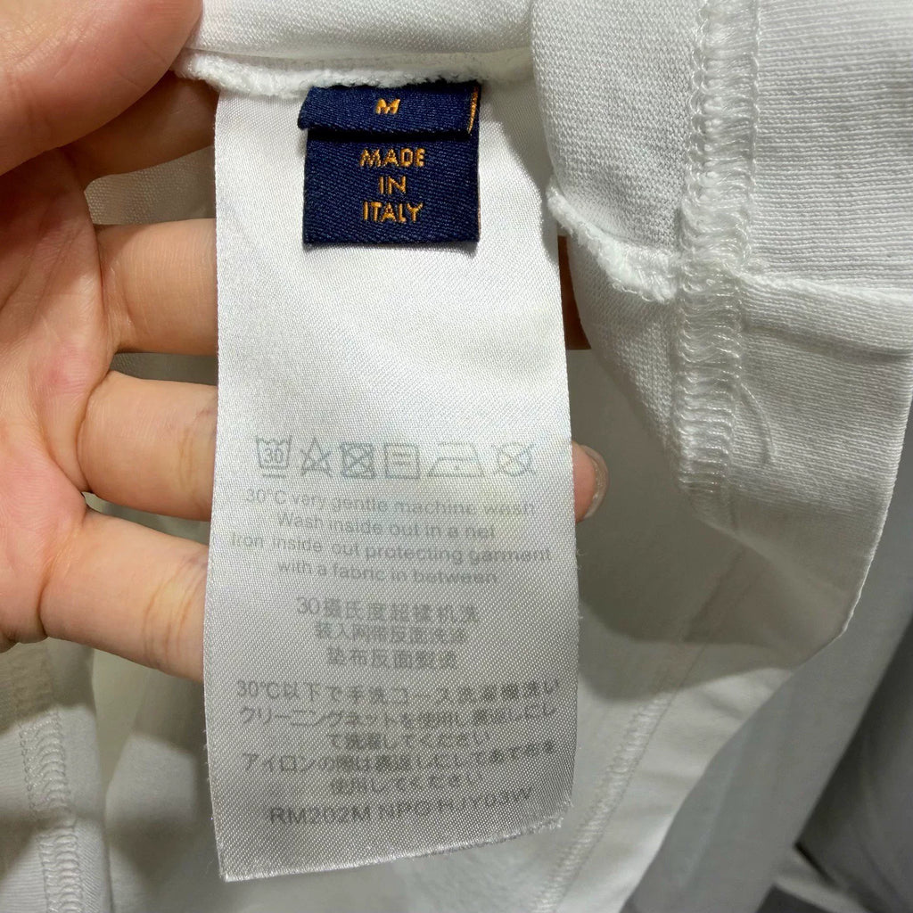 Louis Vuitton White Lian Kan Embroidered Ribbed Collar Combed Cotton Short Sleeve Top