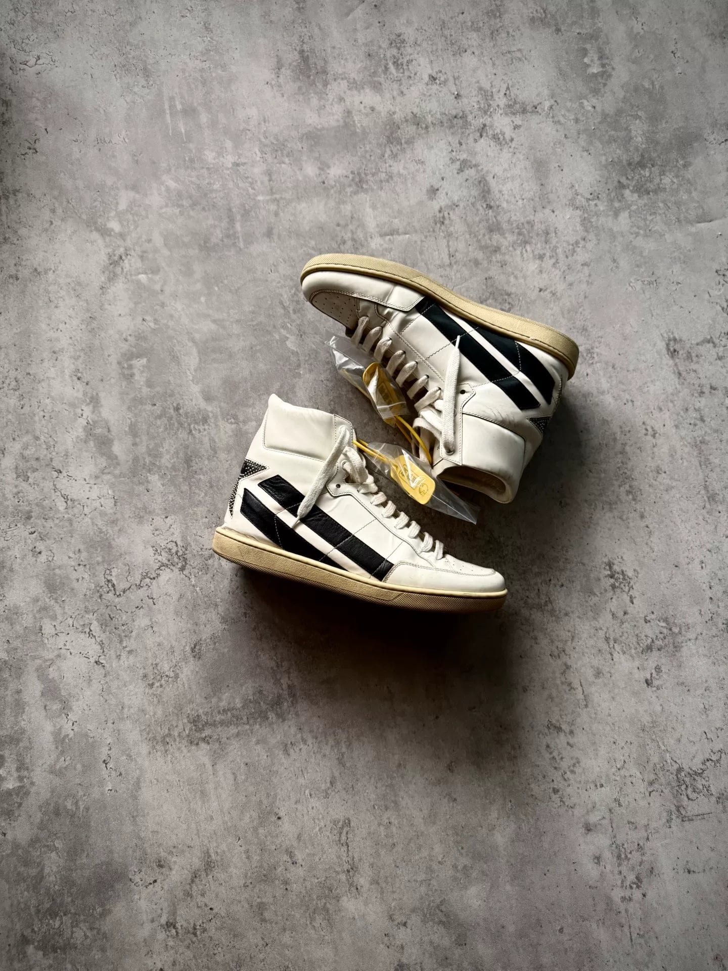 Saint Laurent Paies 16AW White Black Star Stud High-Top Sneakers by Hedi Slimane
