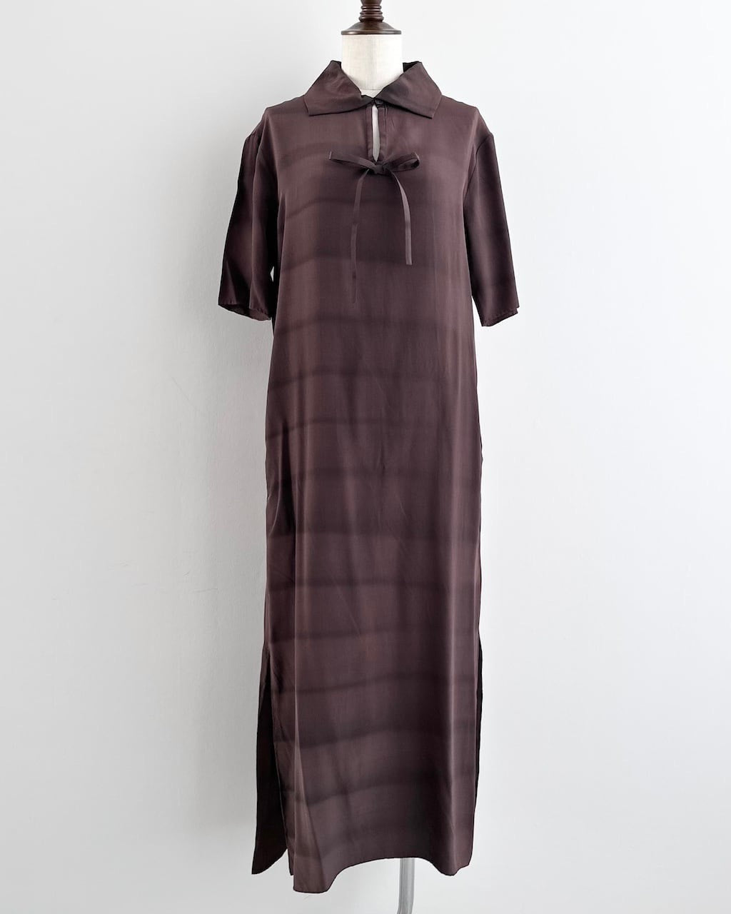 Issey Miyake SS97 Brown Striped Silk Dress