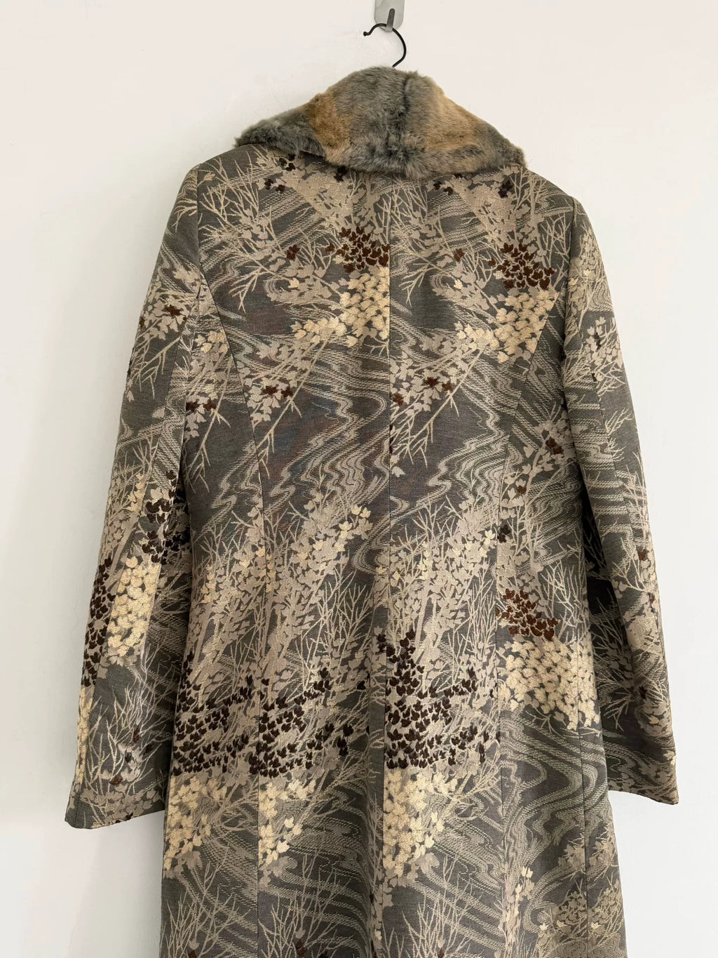 Yohji Yamamoto 80s Fur Collar Brocade Coat