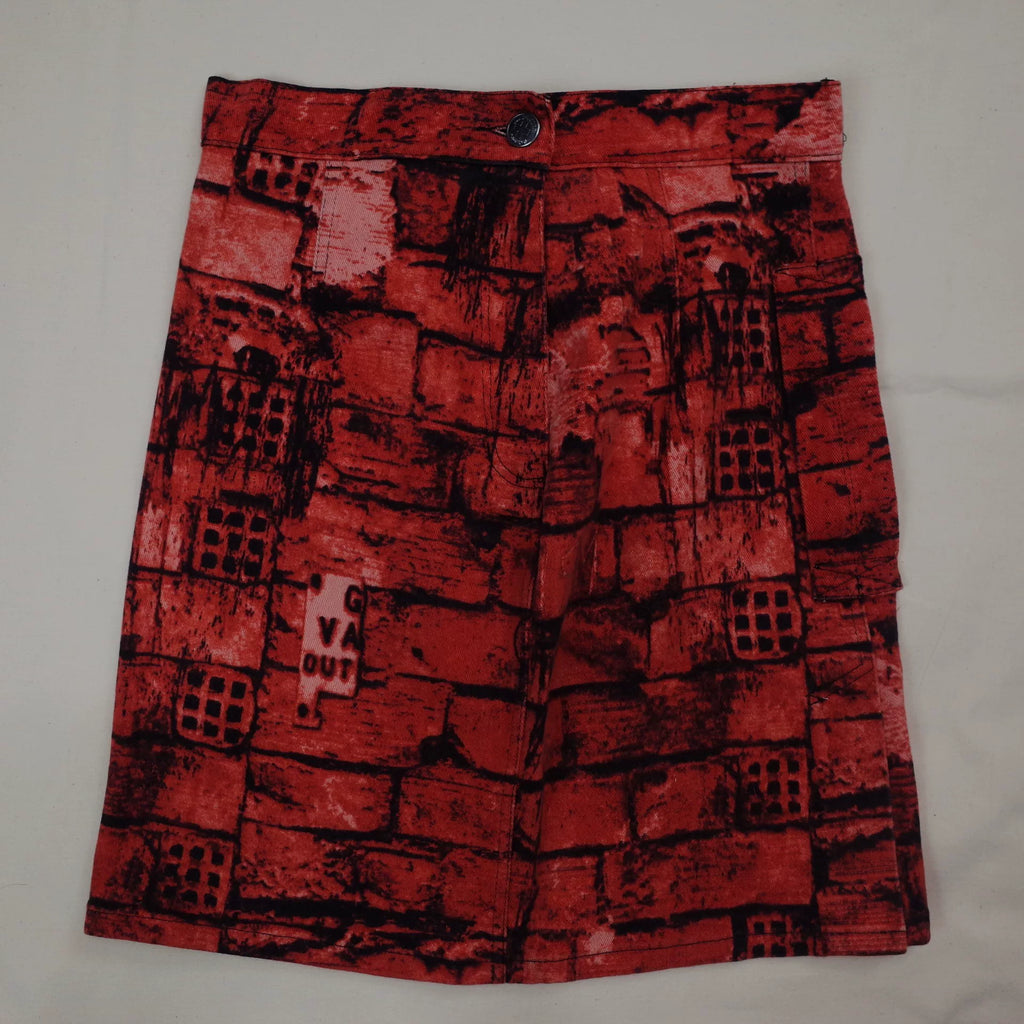 1997 Fall/Winter Jean Paul Gaultier Red Brick Wall Print Stretch T-Shirt and Skirt Set
