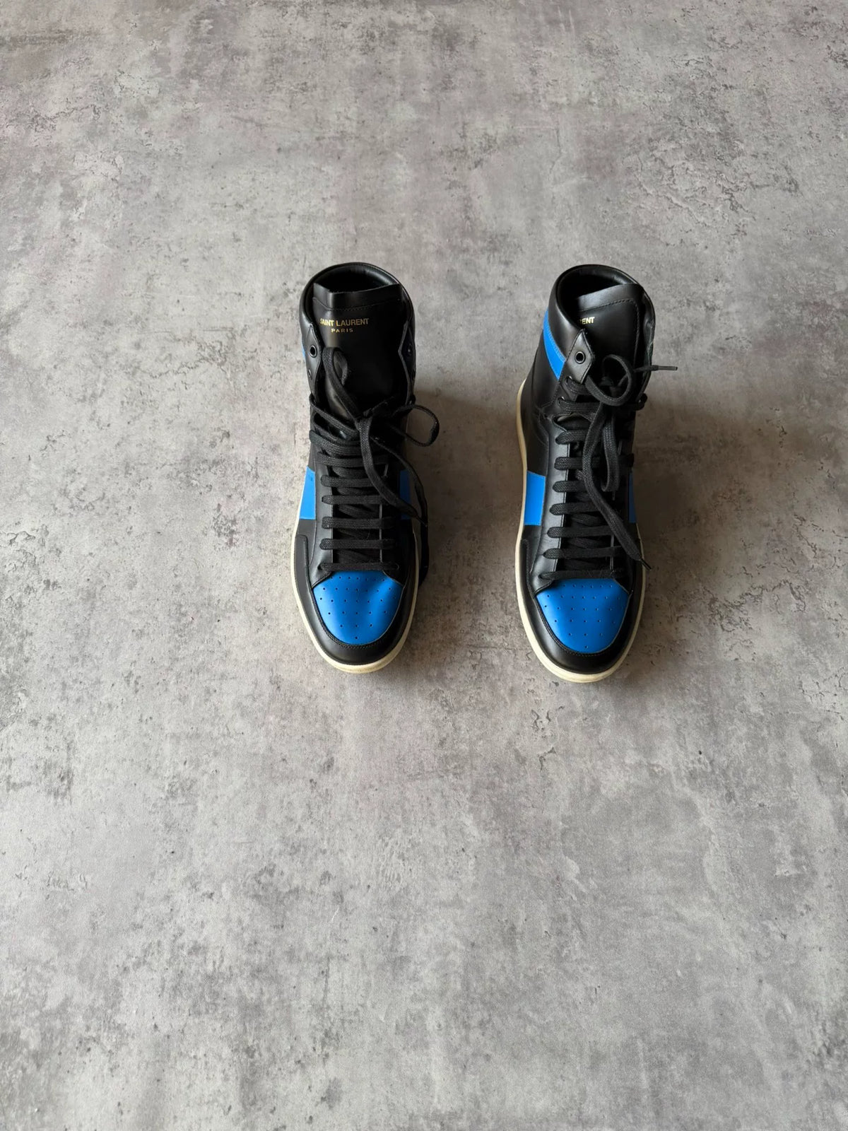 Saint Laurent Paris SS14 SL/10H Black & Blue Leather Sneakers by Hedi Slimane by Hedi Slimand