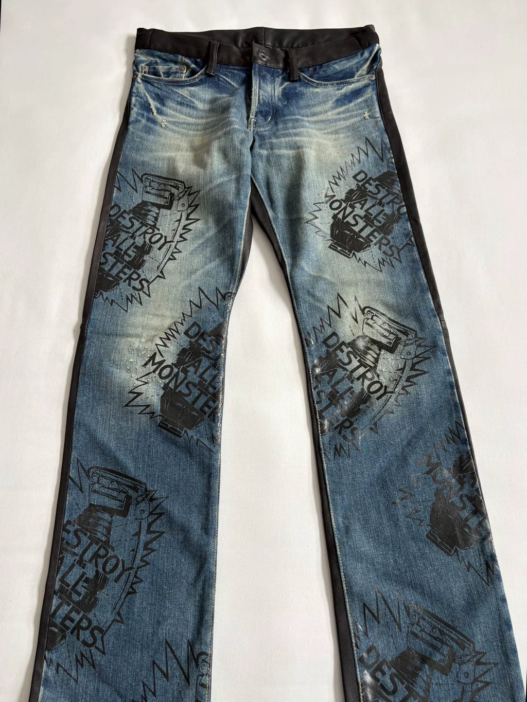 hysteric glamour denim patchwork leather pants Japanese brand Hysteric (HG) printed denim