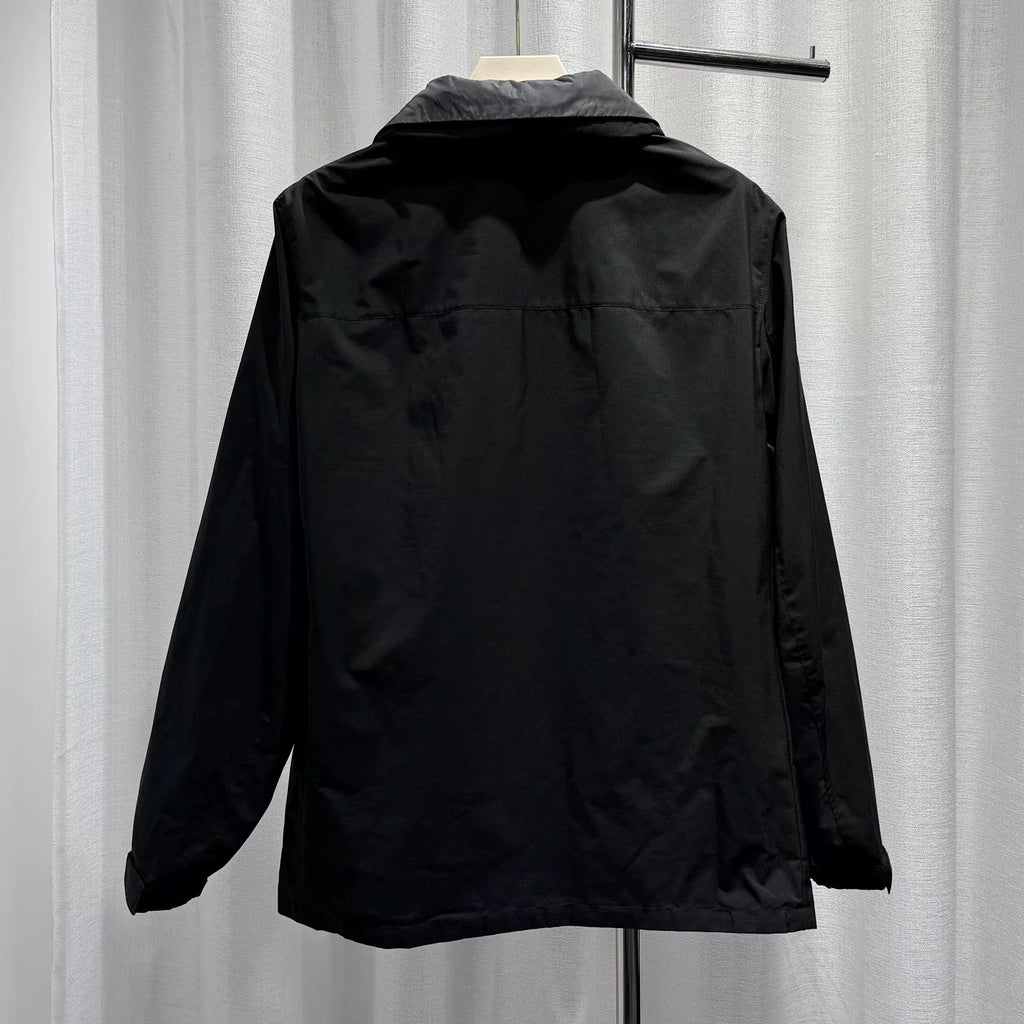 Prada Reversible Hat Metallic Triangle Logo Zip Black Jacket