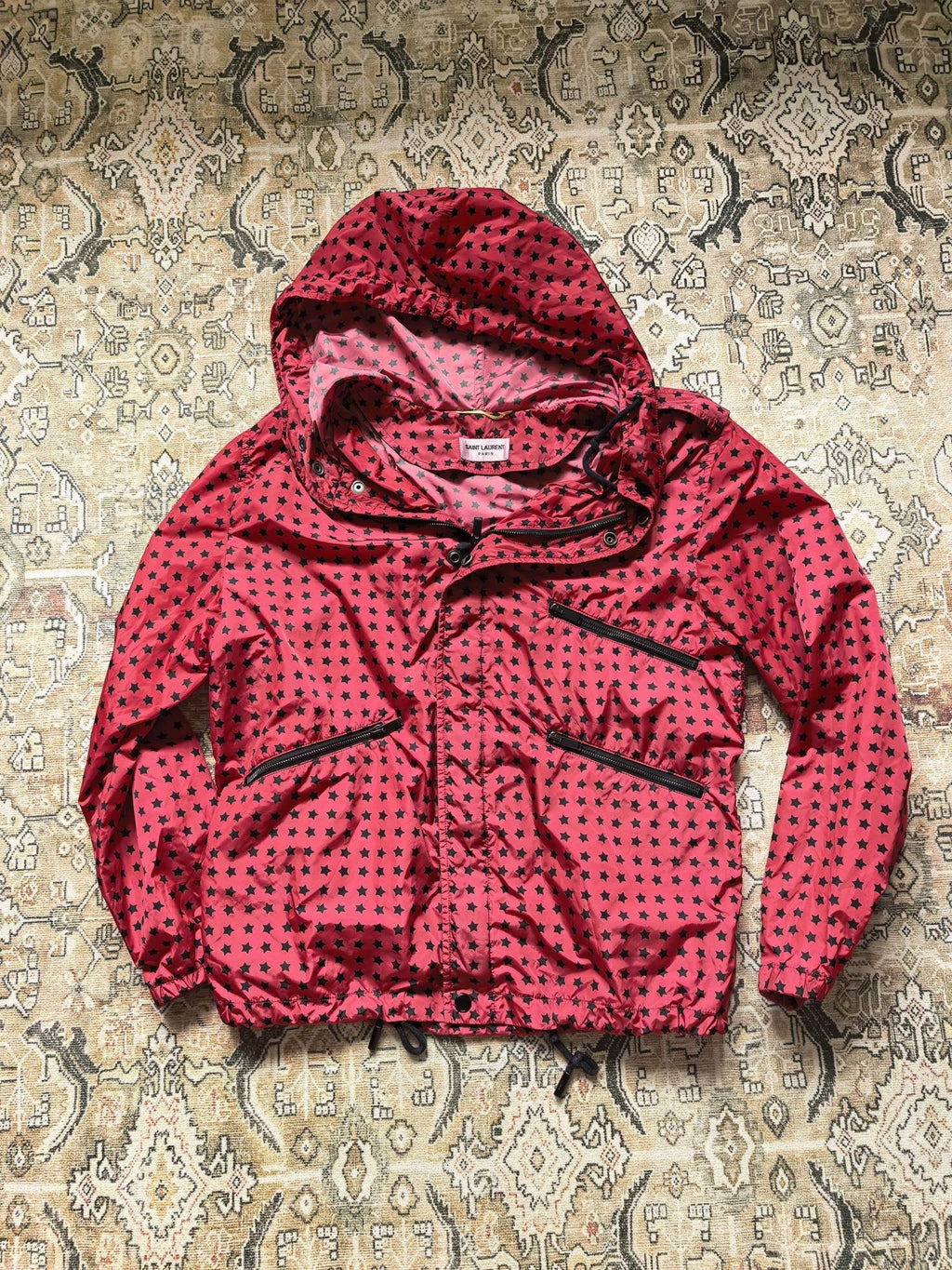 Saint Laurent 19ss Red Sole Black Stars Multi-Zip Hoodie