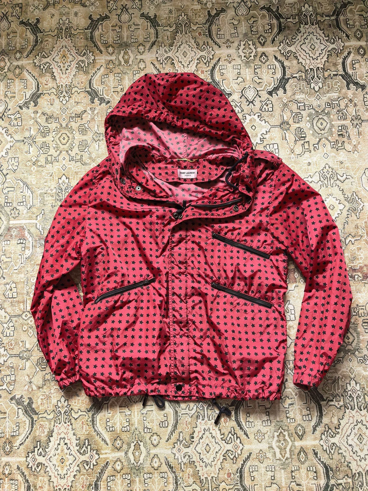 Saint Laurent 19ss Red Sole Black Stars Multi-Zip Hoodie