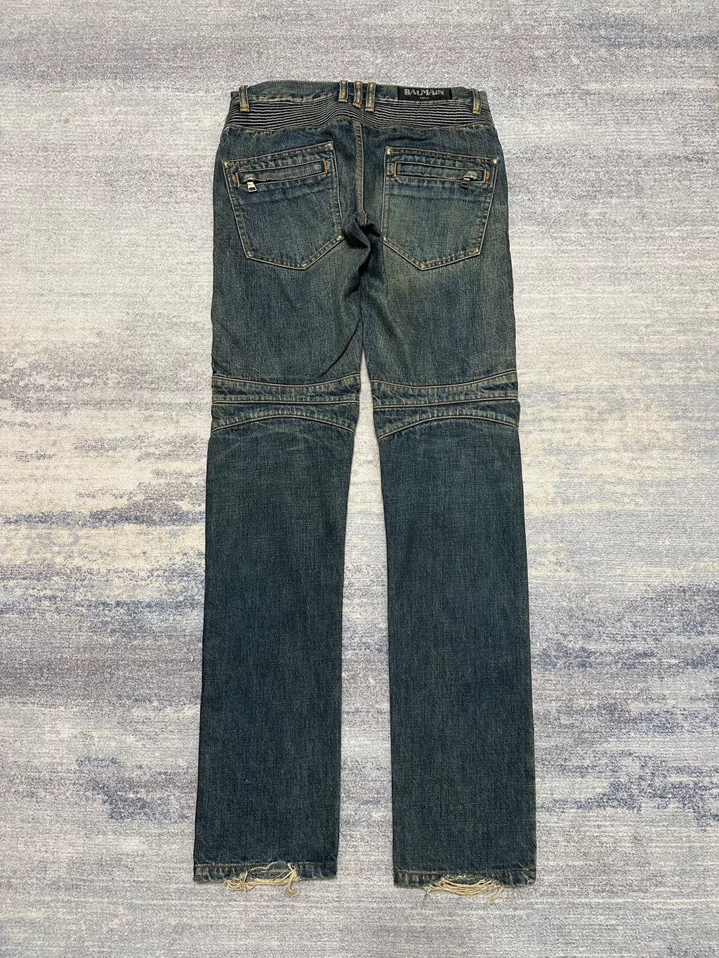 Balmain FW15 Distressed Biker Blue Jeans