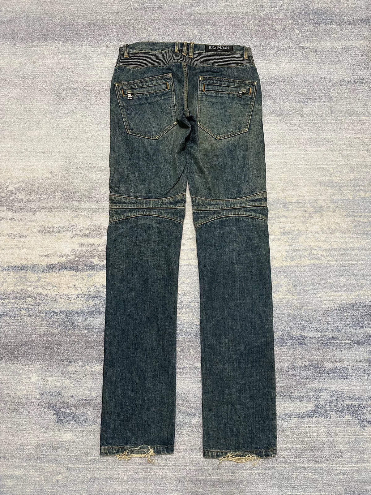 Balmain FW15 Distressed Biker Blue Jeans