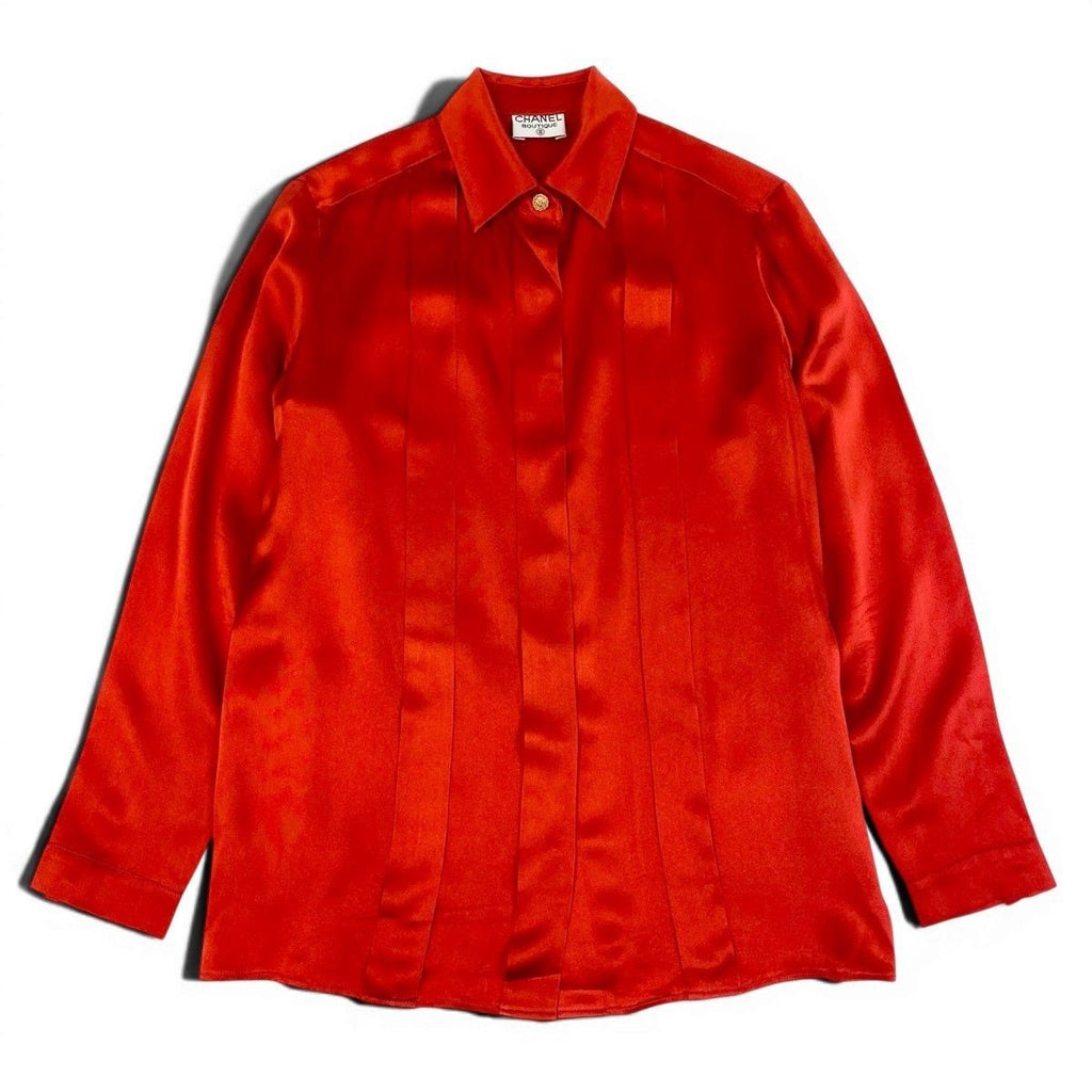 Chanel Red Gold Button Long Sleeve Shirt