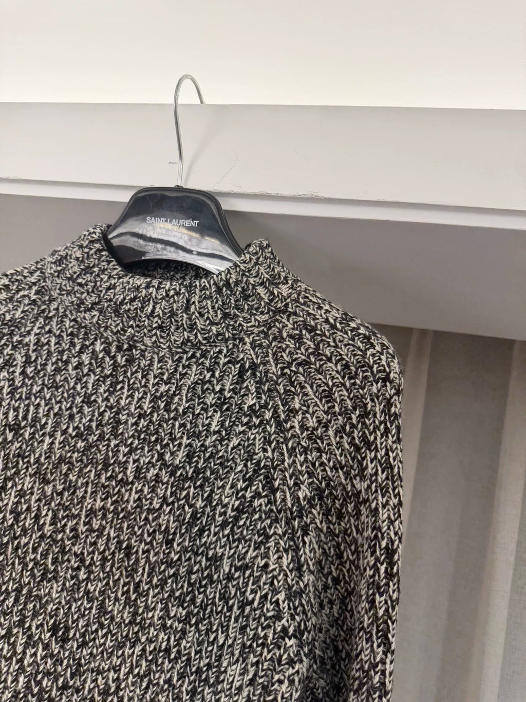 Saint Laurent 15FW Black White Chunky Knit Mock Neck Sweater by Hedi Slimane