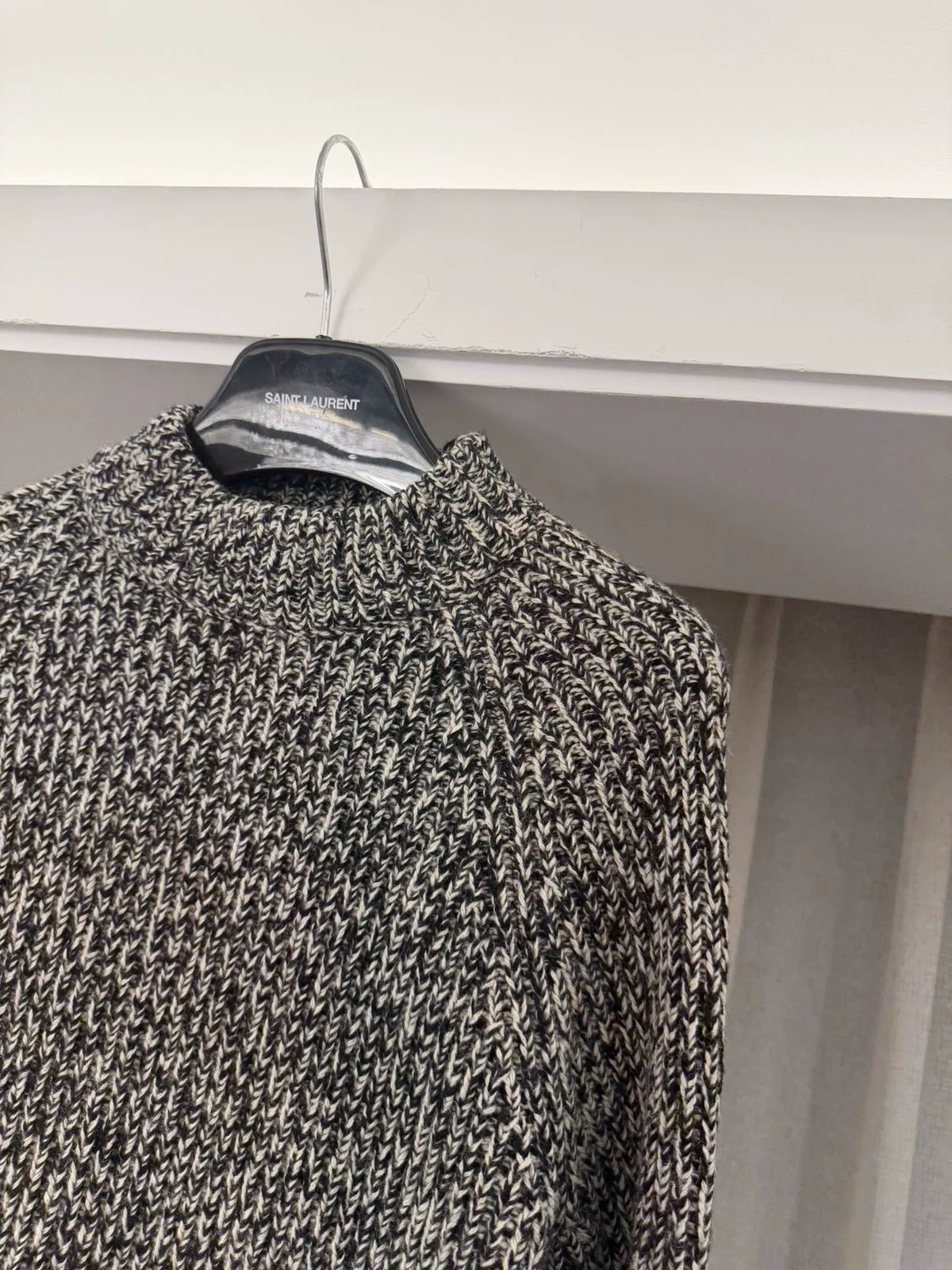 Saint Laurent 15FW Black White Chunky Knit Mock Neck Sweater by Hedi Slimane