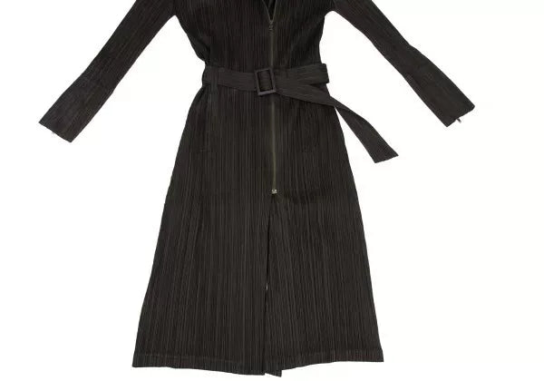 Issey Miyake Vintage Brown Double-Breasted Fur-Collar Pleated Coat