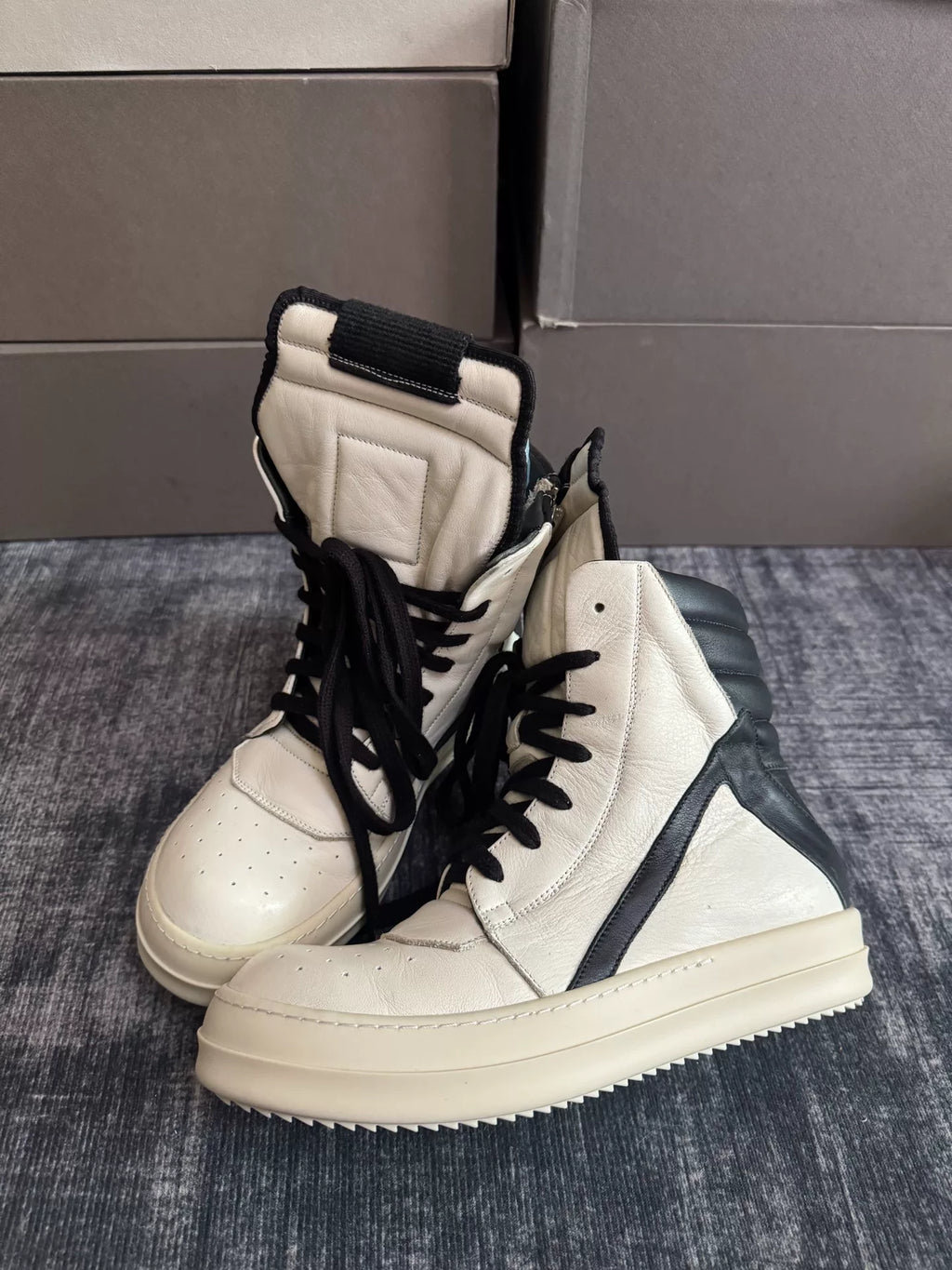 Rick Owens Inverted-Triangle White Sneakers