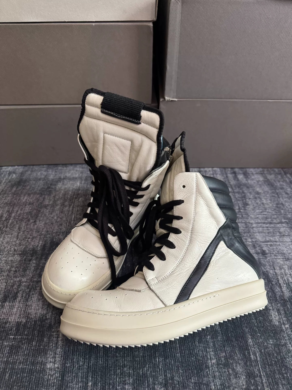 Rick Owens Inverted-Triangle White Sneakers