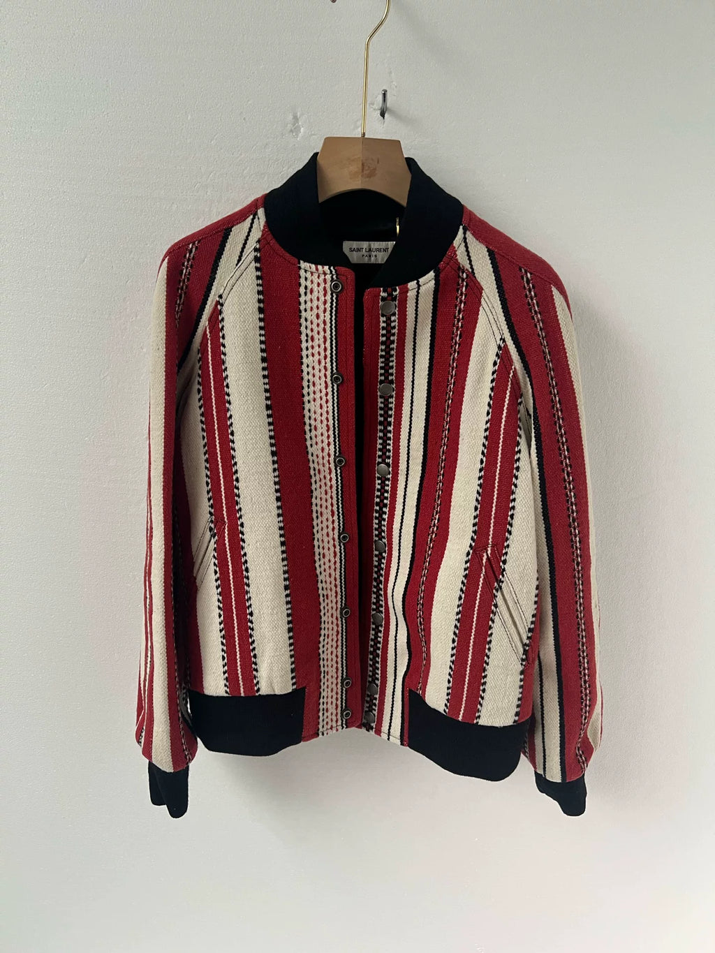 Saint Laurent YSL Red and White Color-Block Baseball Jacket