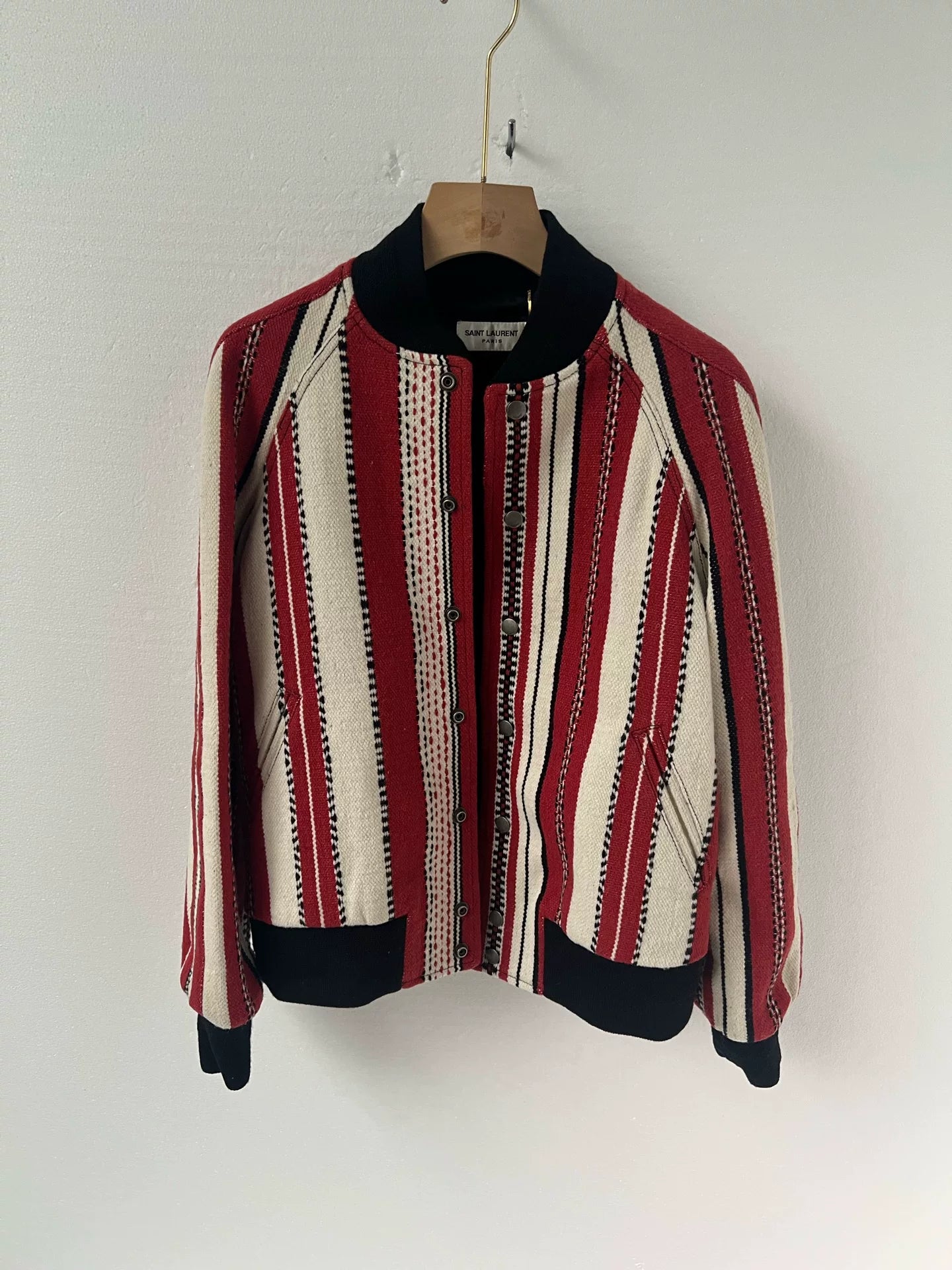 Saint Laurent YSL Red and White Color-Block Baseball Jacket