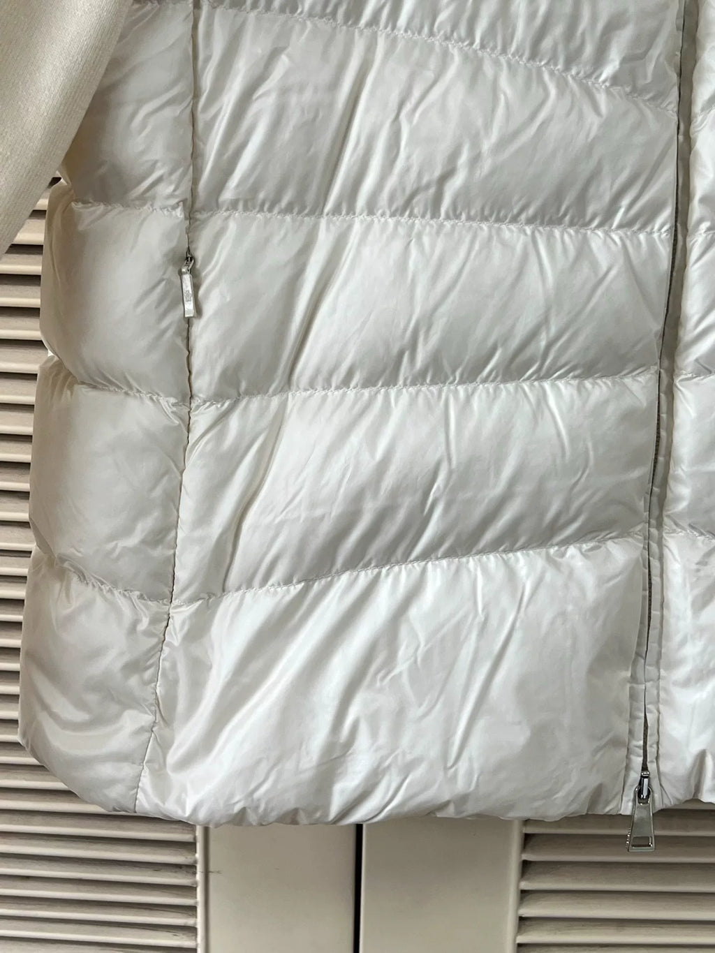 Moncler White Wool-Panel Down Jacket