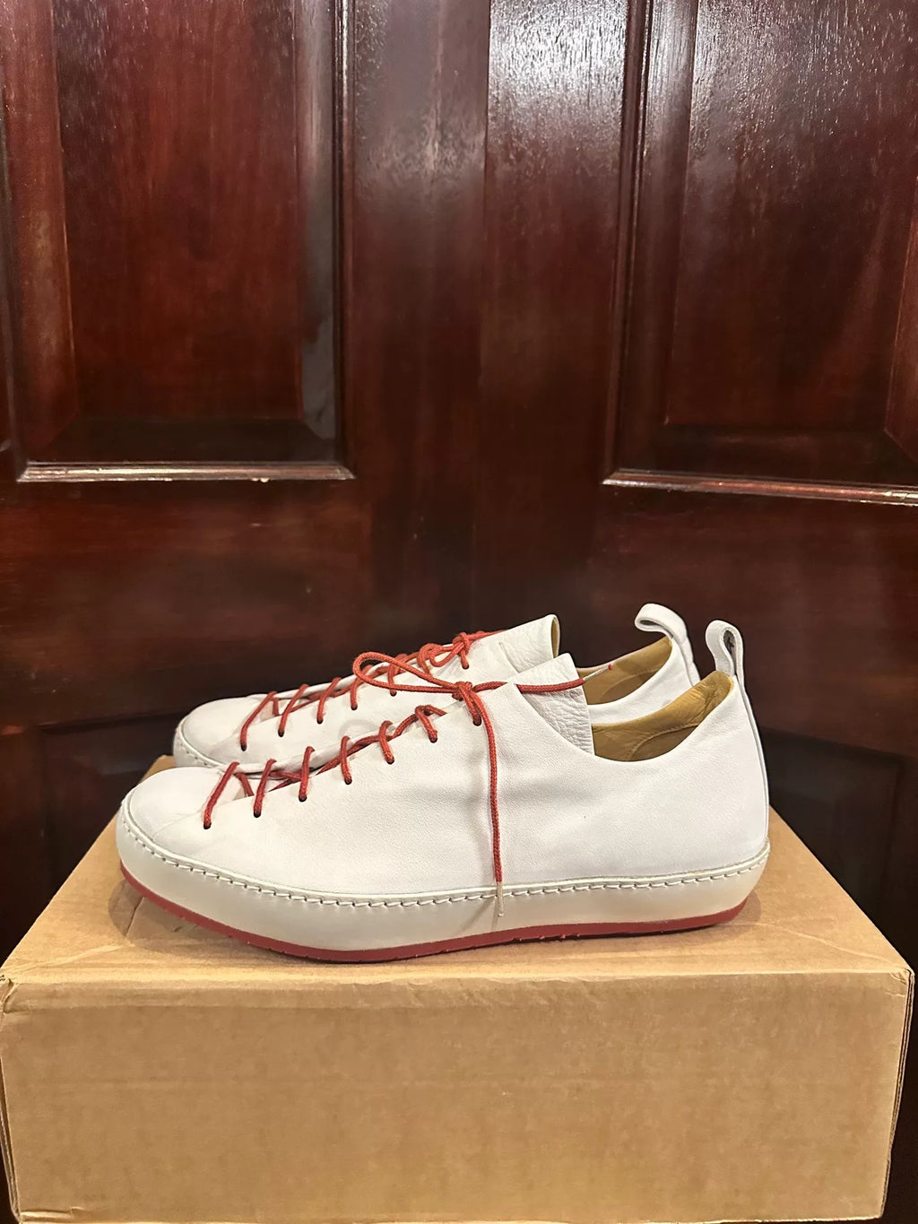 M.A+ SS19 White Double Fold One Piece Calfskin Sneakers