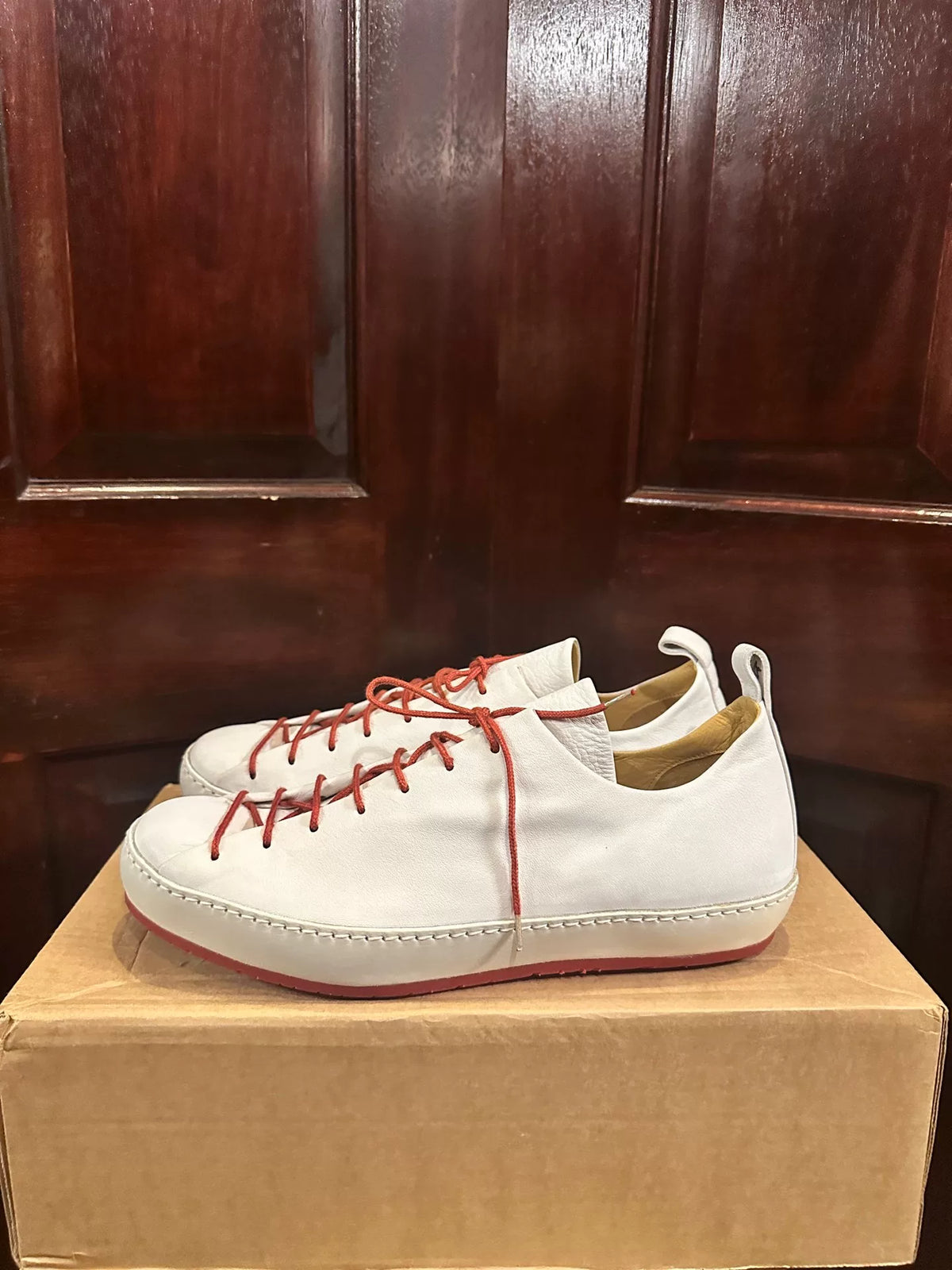 M.A+ SS19 White Double Fold One Piece Calfskin Sneakers
