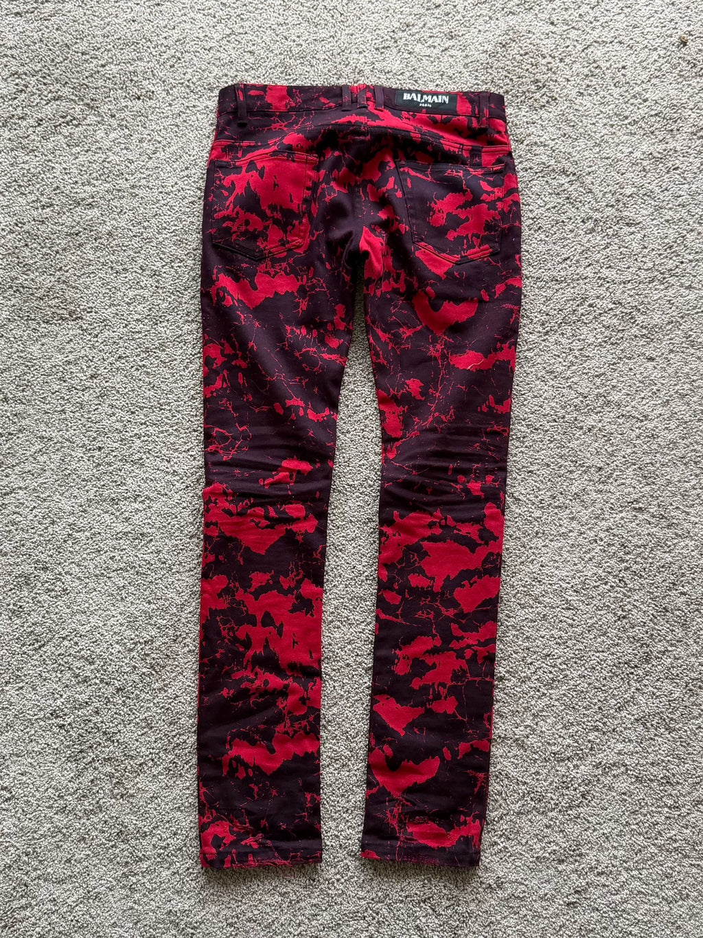 Balmain Blood Stained Dark Red Jeans by Olivier Rousteing
