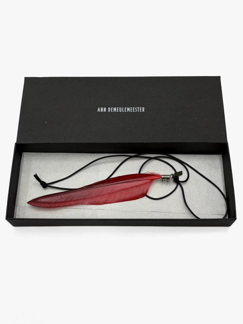 Ann Demeulemeester SS20 Red Raven Feather Leather Cord Necklace