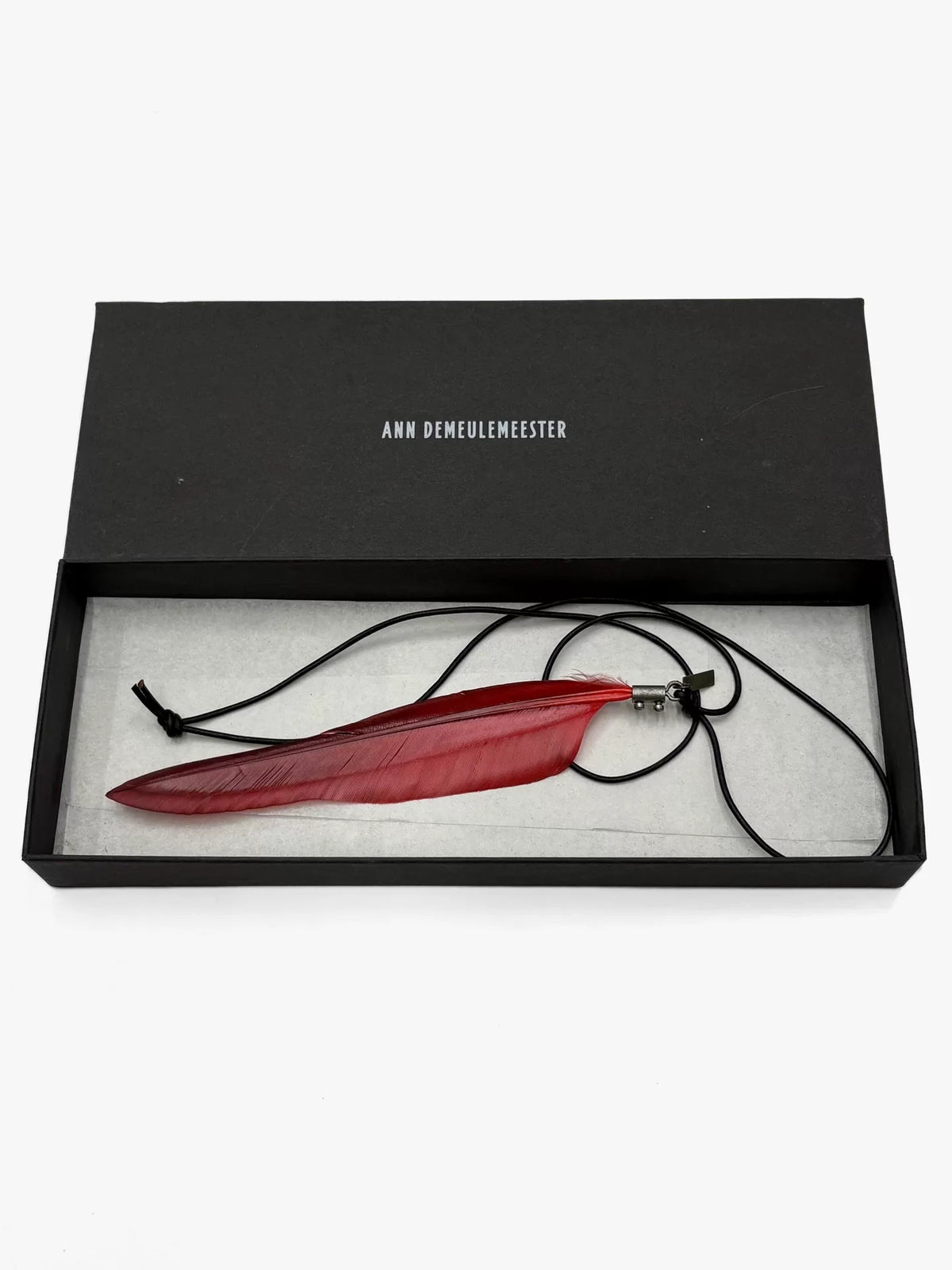 Ann Demeulemeester SS20 Red Raven Feather Leather Cord Necklace
