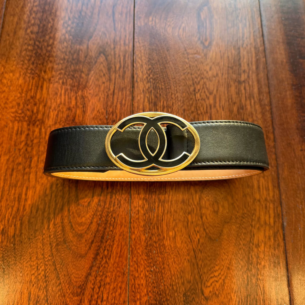 Chanel Black Patent Leather Double C Belt