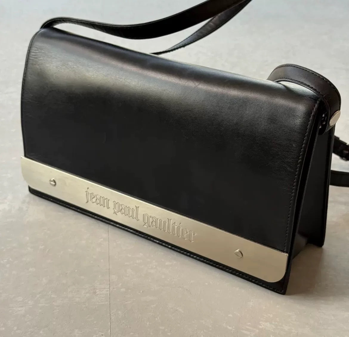 Jean Paul Gaultier Black Leather Metal-Frame Shoulder Bag