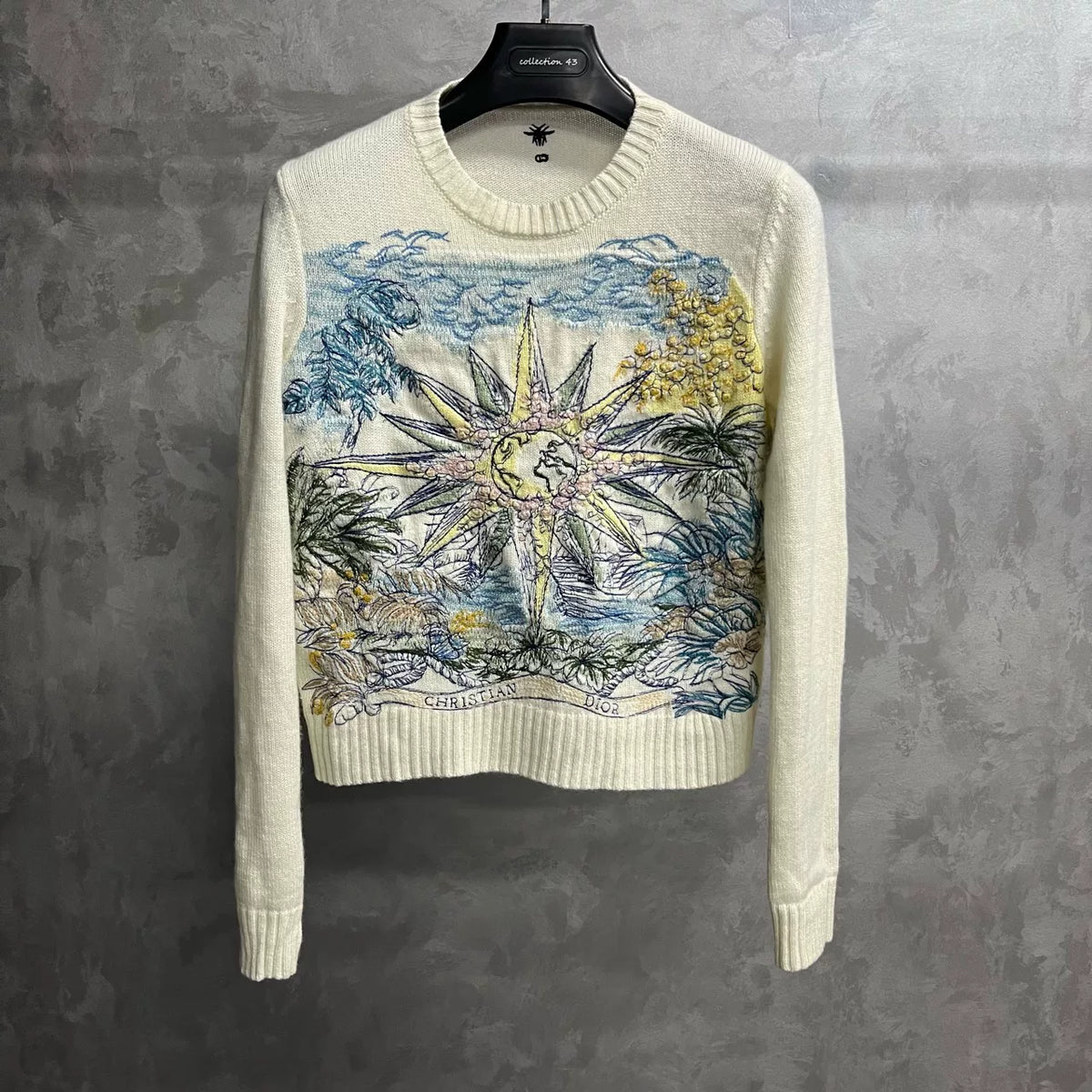 Dior Off-White Patterned Jacquard Crew Neck Knit Sweater