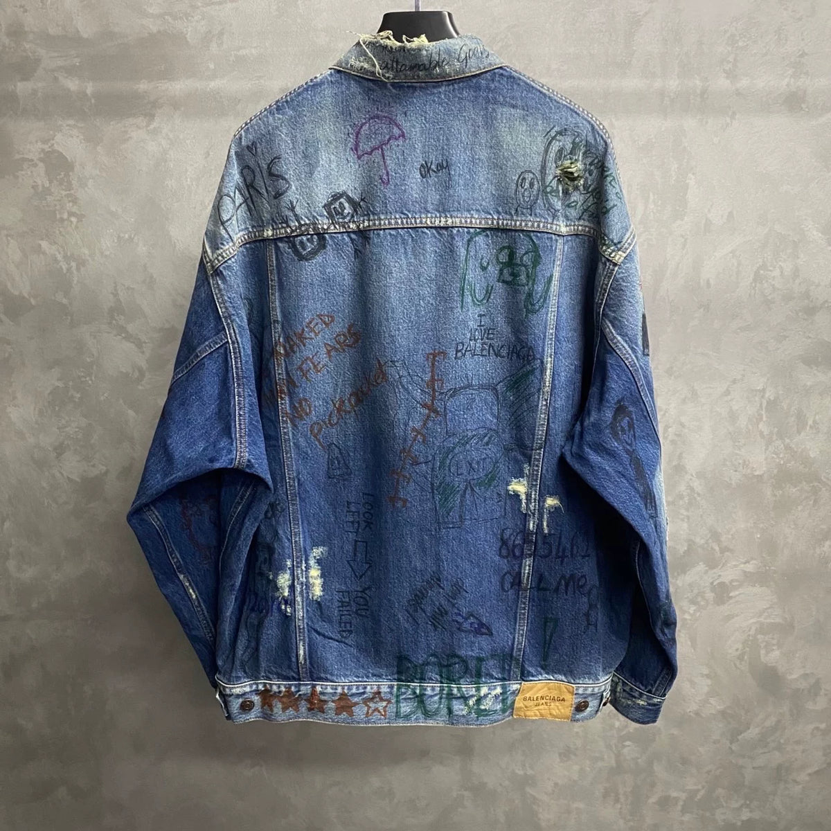 Balenciaga Blue Graffiti Logo Denim Jacket