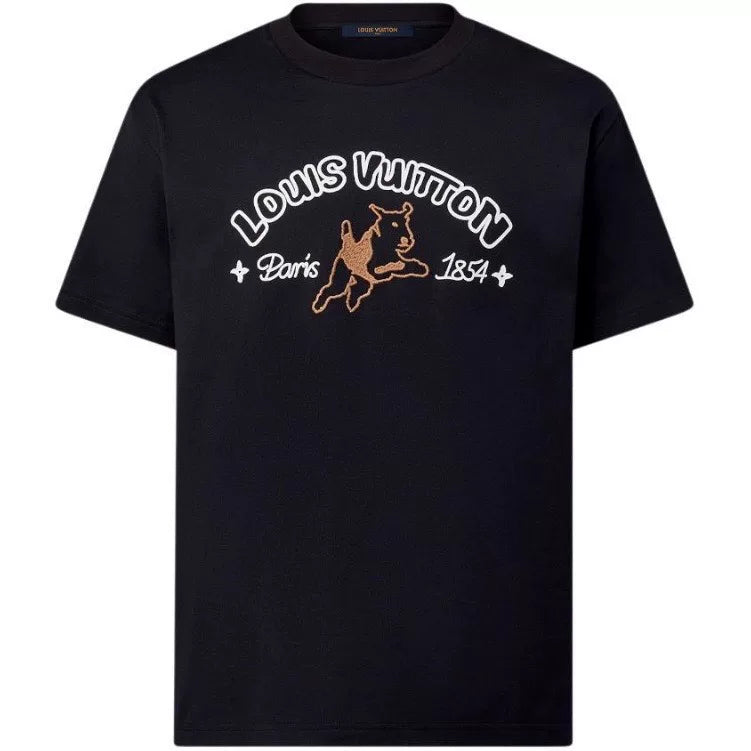Louis Vuitton Tyler Embroidered Logo Print Cotton Black Short Sleeve T-Shirt